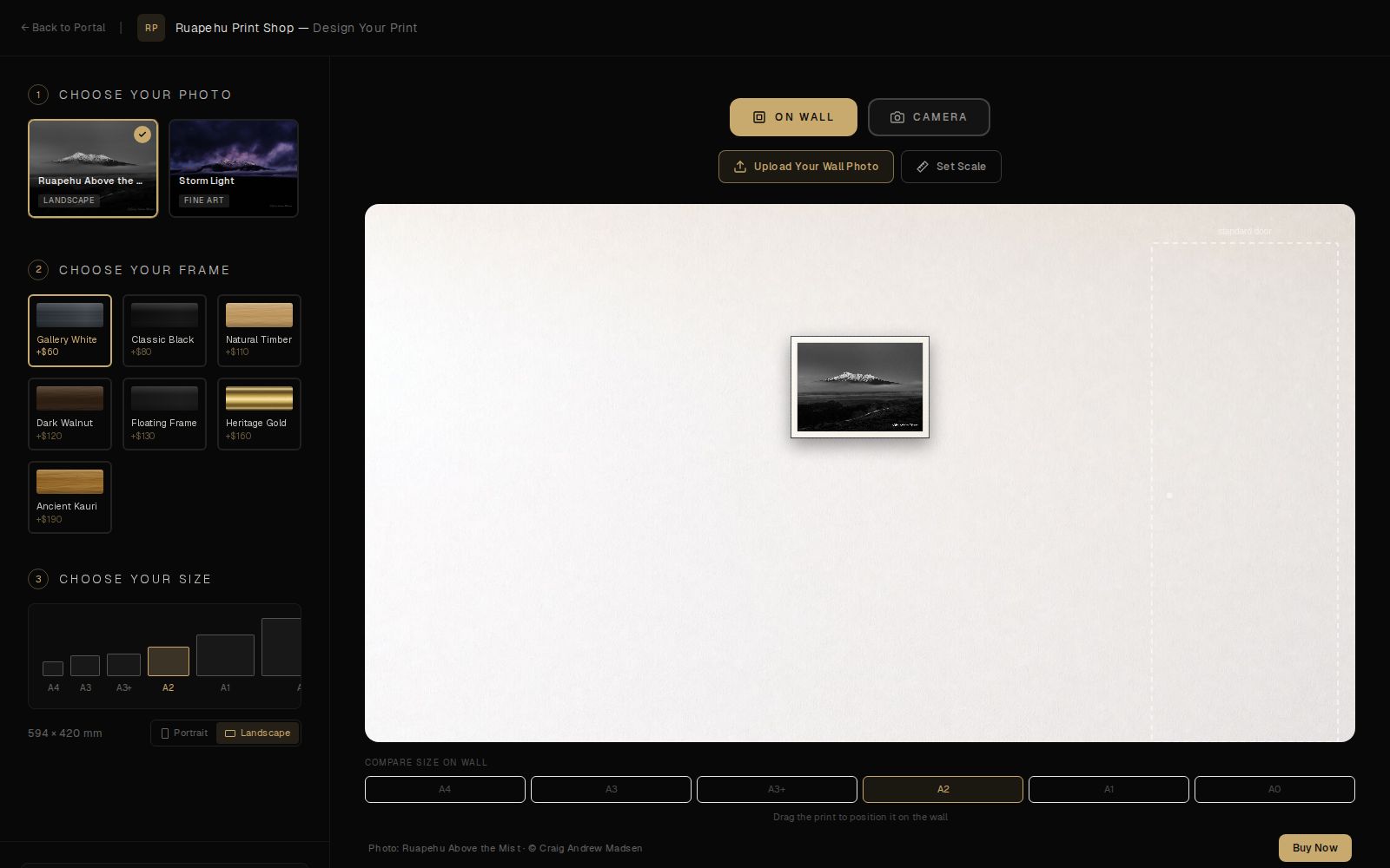Ruapehu Print Shop — frame configurator