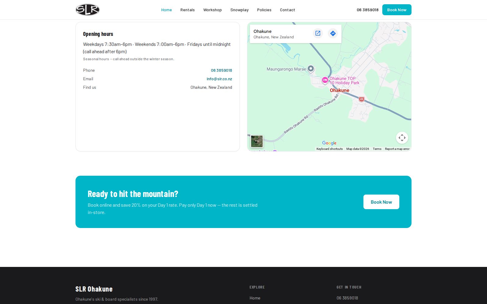 SLR Ohakune — booking section
